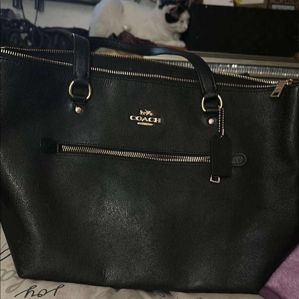 Coach Black Leather Tote with Polished Finish